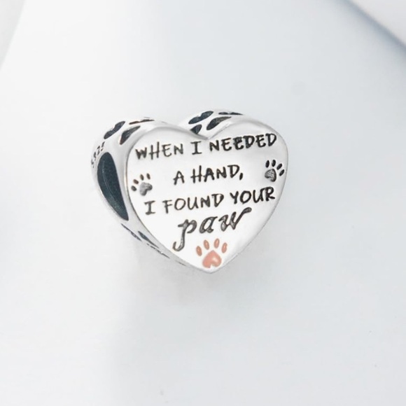 Sterling Heart Charm Hand & Paw puppy love my dog slide type fits Pandora - Picture 2 of 3